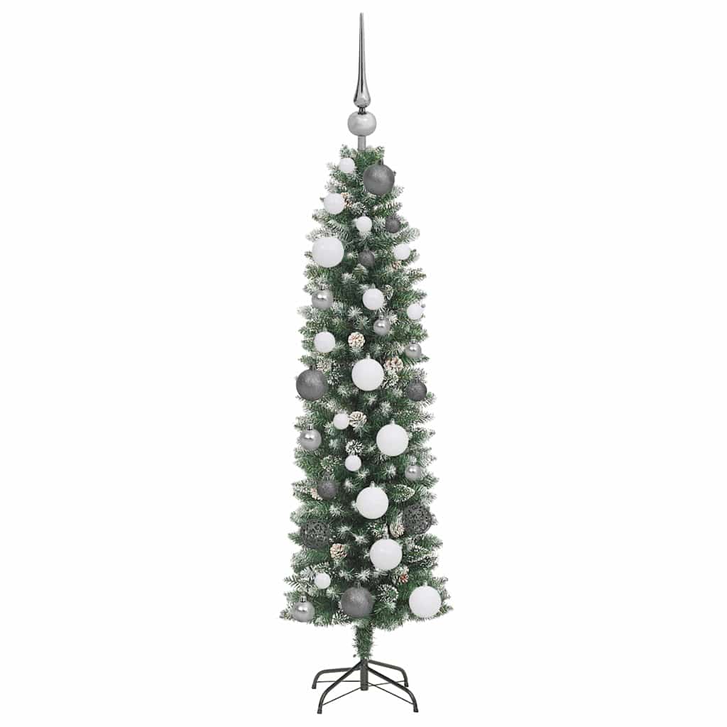 vidaXL Künstlicher schlanker Weihnachtsbaum Grün und Weiß 120 cm
