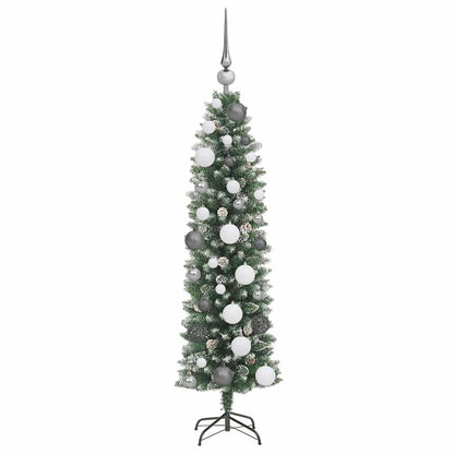 vidaXL Künstlicher schlanker Weihnachtsbaum Grün und Weiß 120 cm