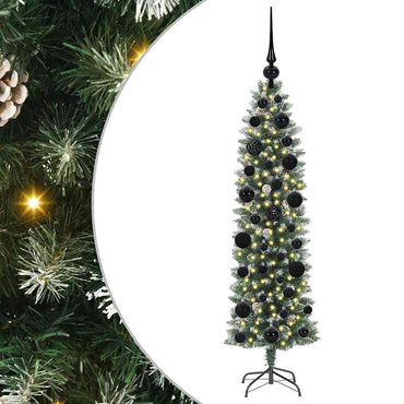 vidaXL Künstlicher schlanker Weihnachtsbaum Grün und Weiß 120 cm