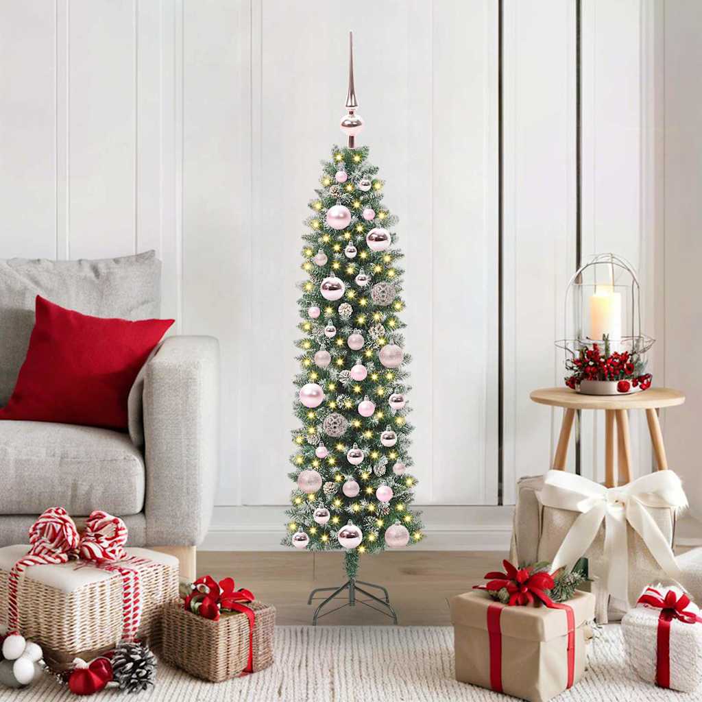 vidaXL Künstlicher schlanker Weihnachtsbaum Grün und Weiß 120 cm