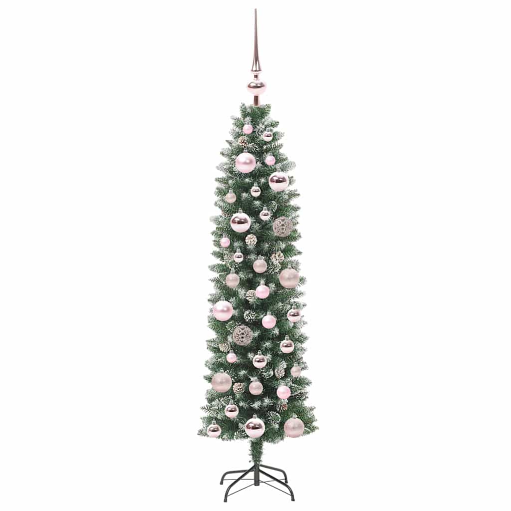 vidaXL Künstlicher schlanker Weihnachtsbaum Grün und Weiß 120 cm