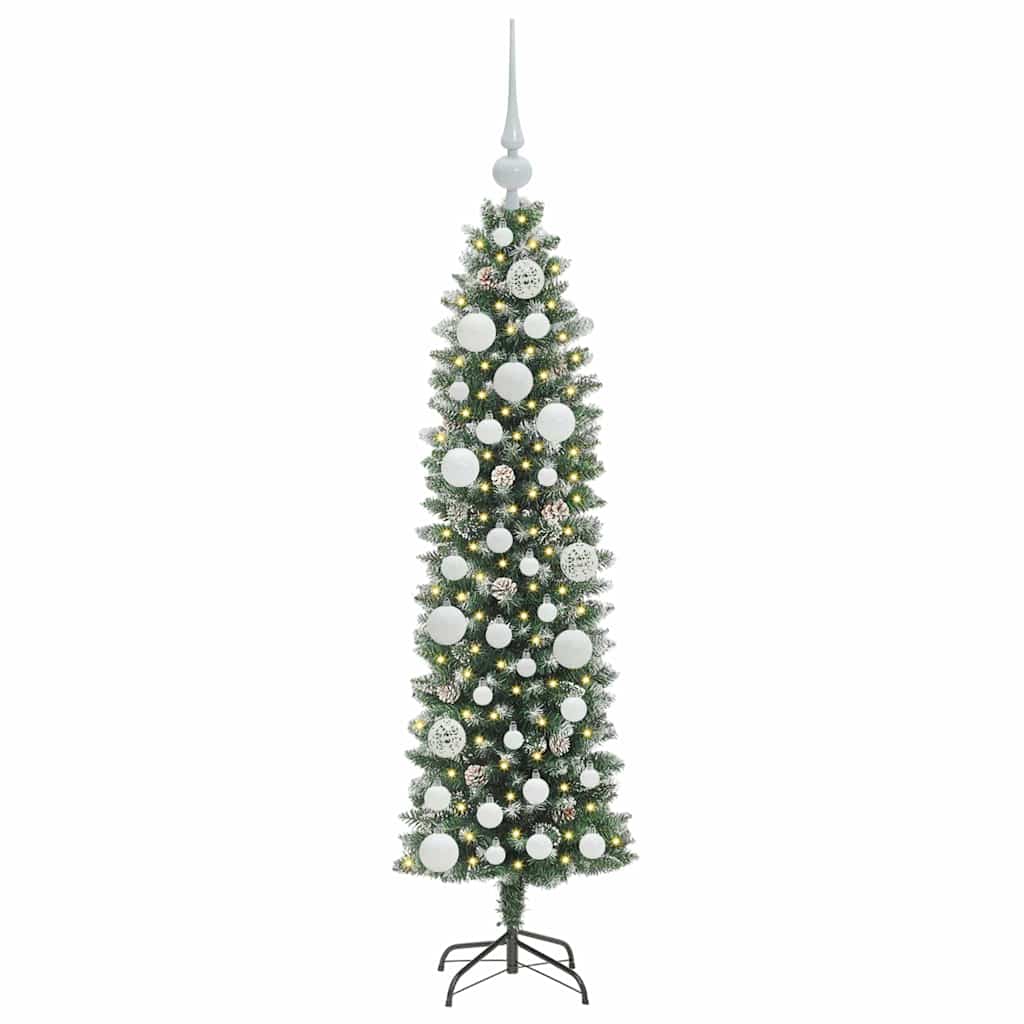 vidaXL Künstlicher schlanker Weihnachtsbaum Grün und Weiß 120 cm