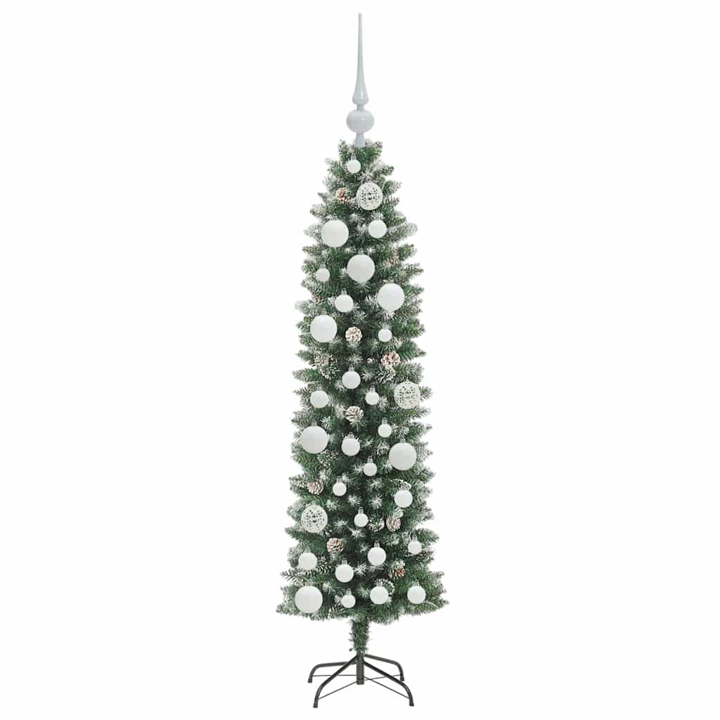 vidaXL Künstlicher schlanker Weihnachtsbaum Grün und Weiß 120 cm