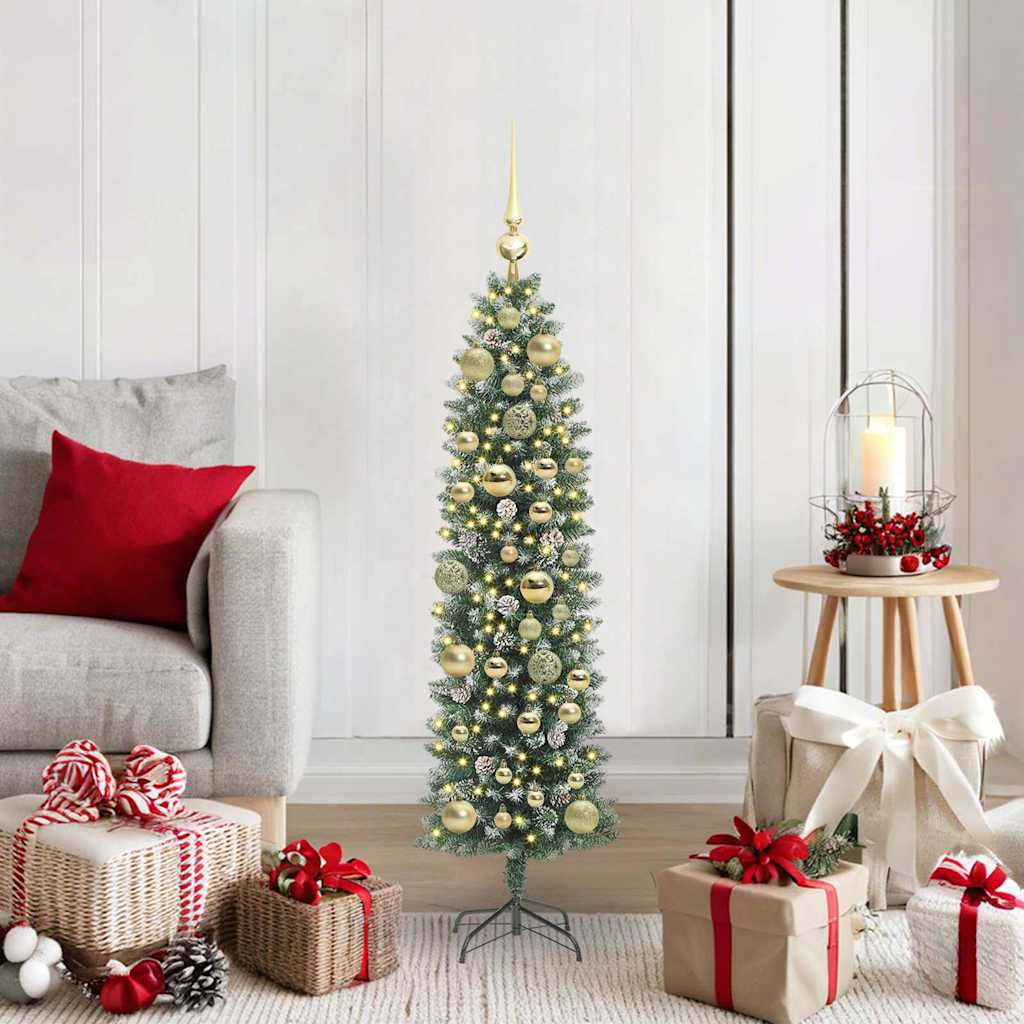 vidaXL Künstlicher schlanker Weihnachtsbaum Grün und Weiß 120 cm