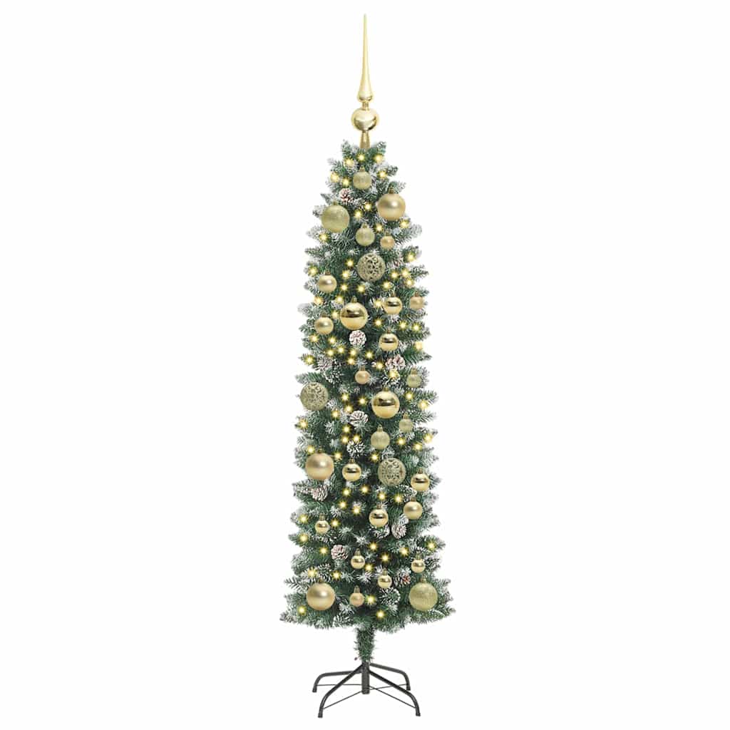 vidaXL Künstlicher schlanker Weihnachtsbaum Grün und Weiß 120 cm