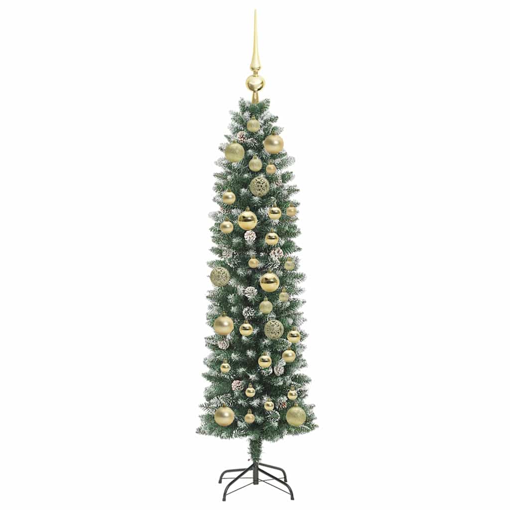 vidaXL Künstlicher schlanker Weihnachtsbaum Grün und Weiß 120 cm