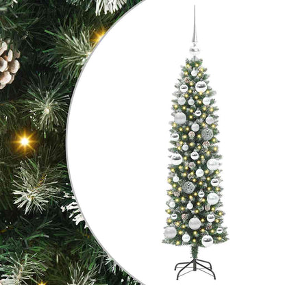 Künstlicher schlanker Weihnachtsbaum Grün und Weiß 120 cm