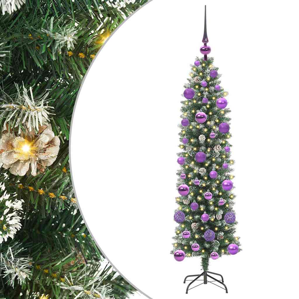 vidaXL Künstlicher schlanker Weihnachtsbaum Grün und Weiß 120 cm