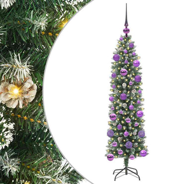 vidaXL Künstlicher schlanker Weihnachtsbaum Grün und Weiß 120 cm