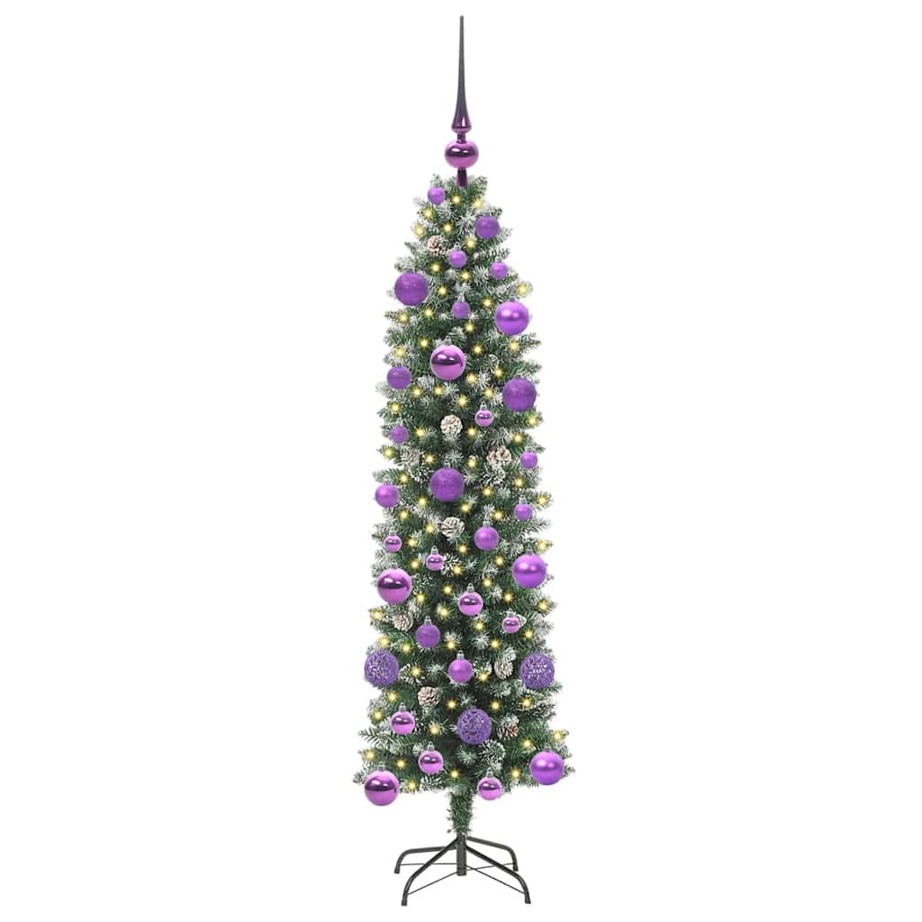vidaXL Künstlicher schlanker Weihnachtsbaum Grün und Weiß 120 cm