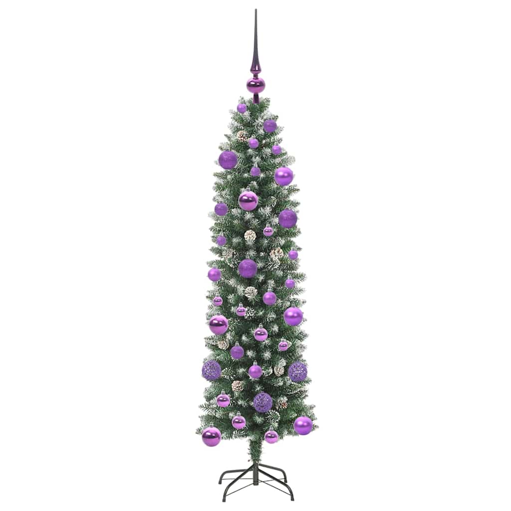 vidaXL Künstlicher schlanker Weihnachtsbaum Grün und Weiß 120 cm