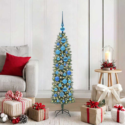vidaXL Künstlicher schlanker Weihnachtsbaum Grün und Weiß 120 cm