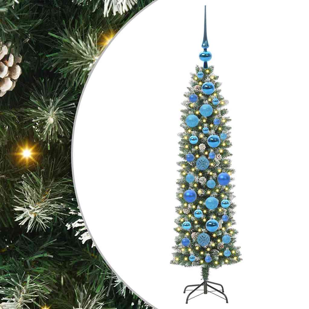 vidaXL Künstlicher schlanker Weihnachtsbaum Grün und Weiß 120 cm