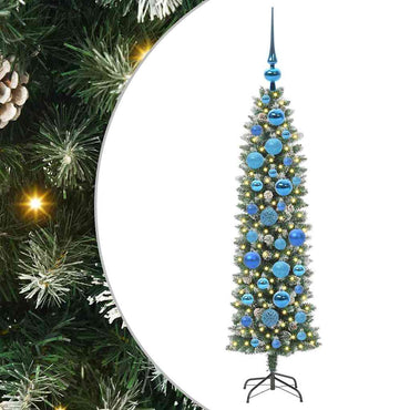 vidaXL Künstlicher schlanker Weihnachtsbaum Grün und Weiß 120 cm