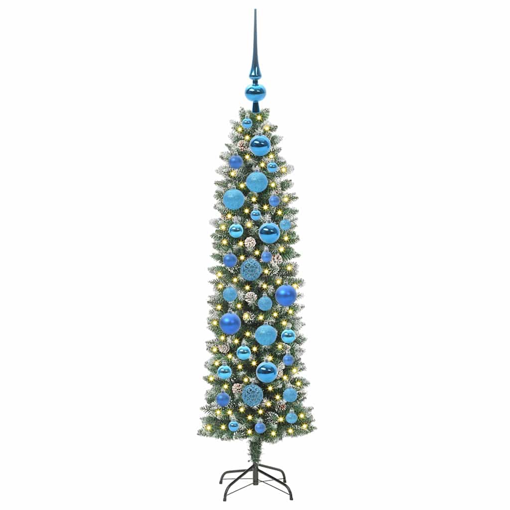 vidaXL Künstlicher schlanker Weihnachtsbaum Grün und Weiß 120 cm