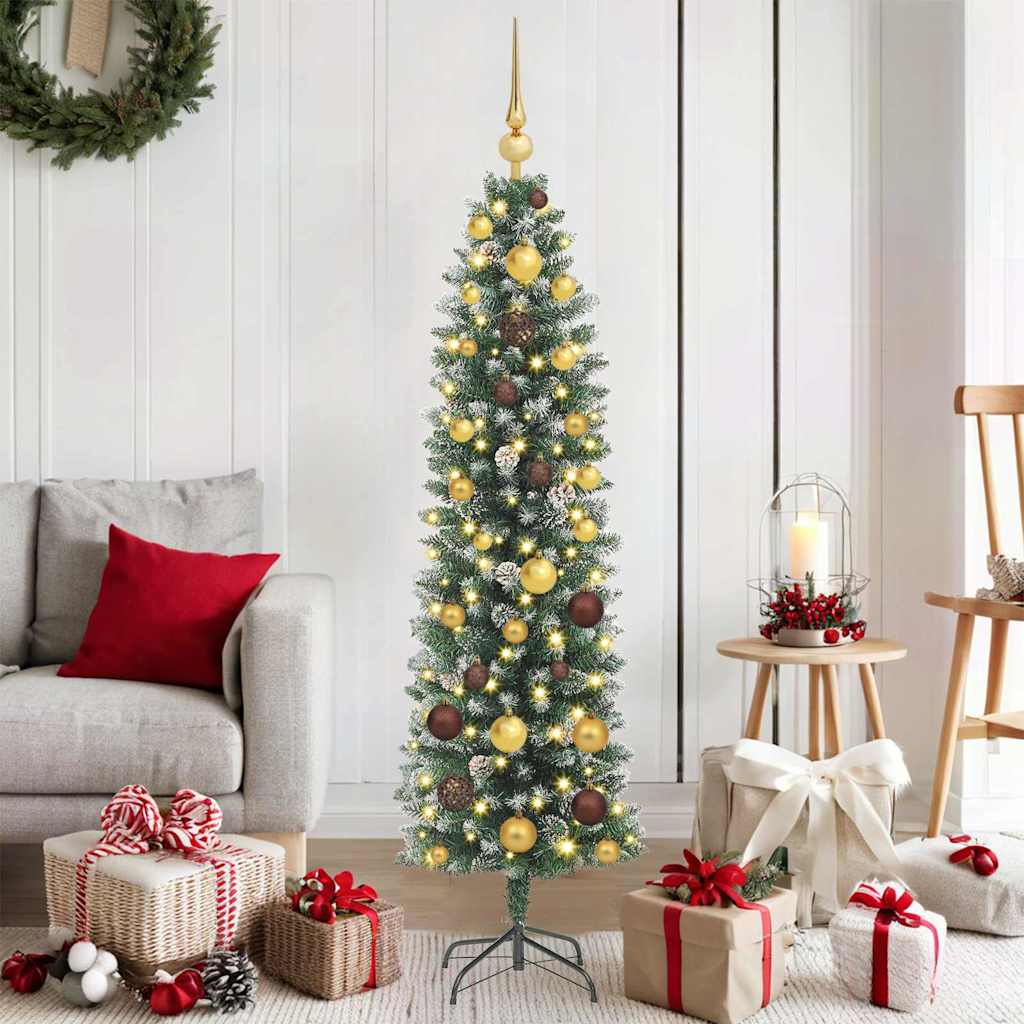 vidaXL Künstlicher schlanker Weihnachtsbaum Grün und Weiß 150 cm