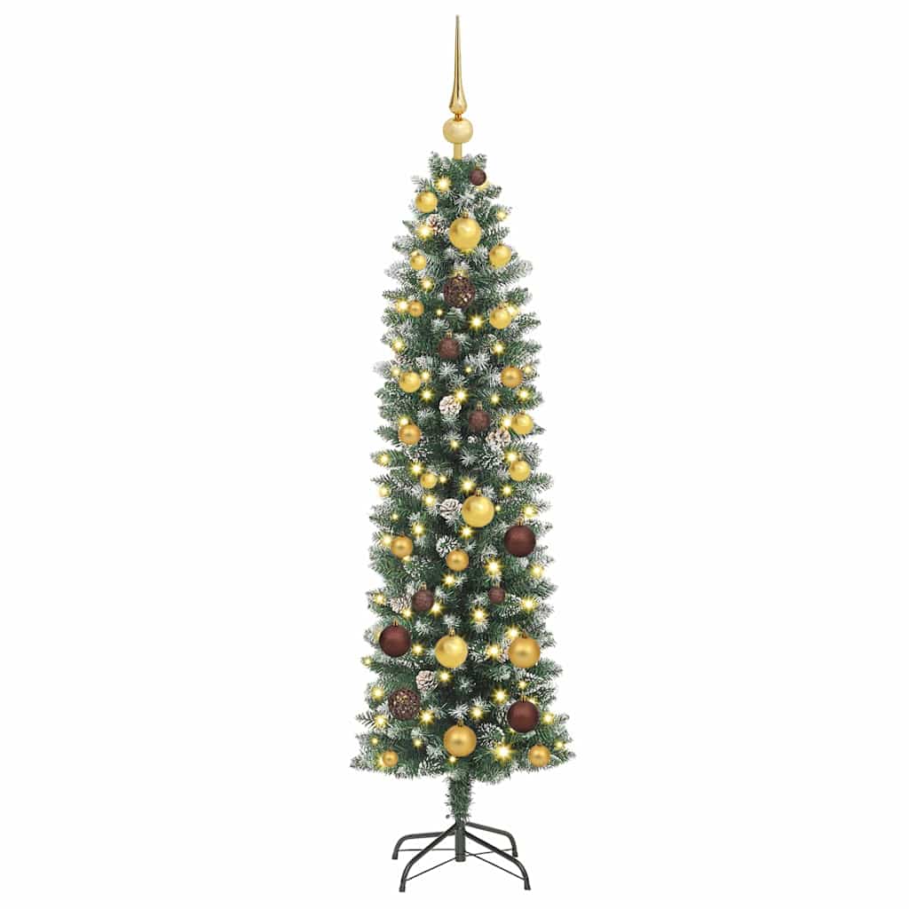 vidaXL Künstlicher schlanker Weihnachtsbaum Grün und Weiß 150 cm