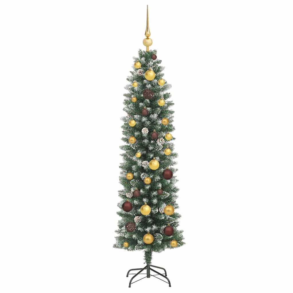 vidaXL Künstlicher schlanker Weihnachtsbaum Grün und Weiß 150 cm