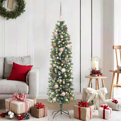 vidaXL Künstlicher schlanker Weihnachtsbaum Grün und Weiß 150 cm