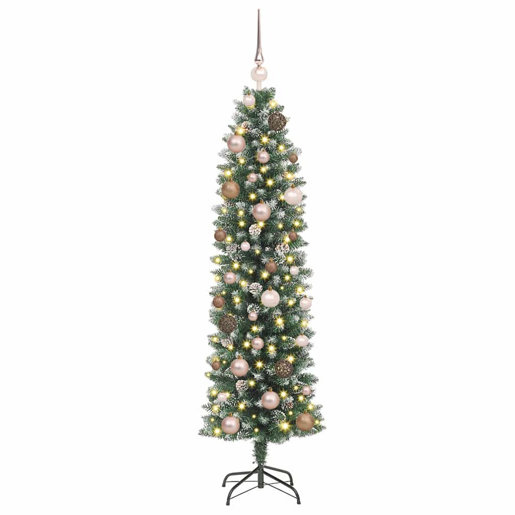 vidaXL Künstlicher schlanker Weihnachtsbaum Grün und Weiß 150 cm