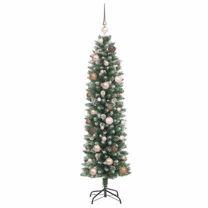 vidaXL Künstlicher schlanker Weihnachtsbaum Grün und Weiß 150 cm