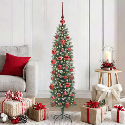 vidaXL Künstlicher schlanker Weihnachtsbaum Grün und Weiß 150 cm
