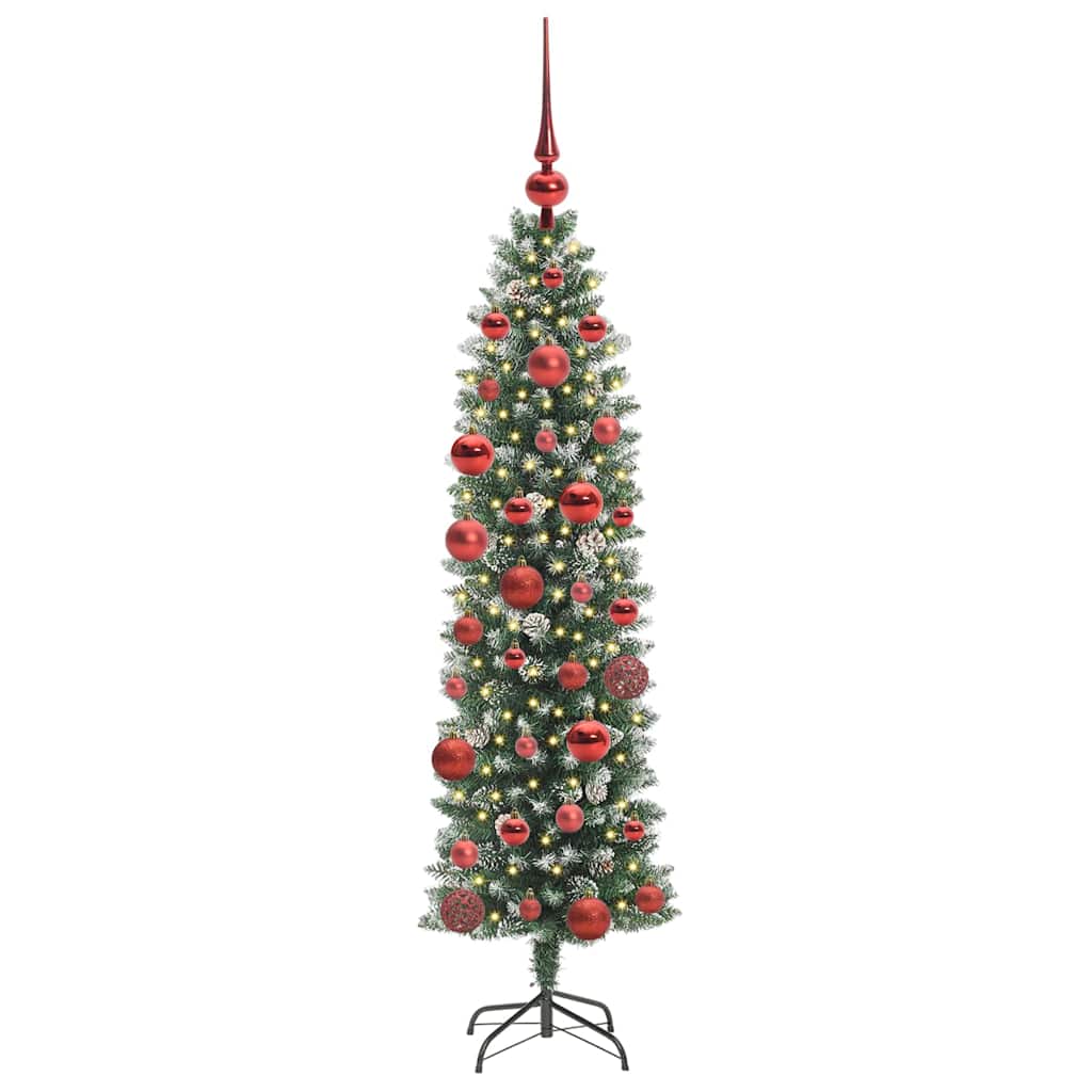 vidaXL Künstlicher schlanker Weihnachtsbaum Grün und Weiß 150 cm