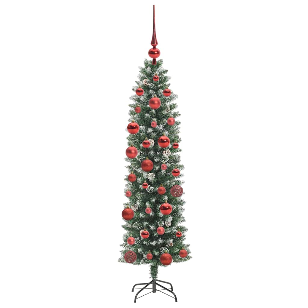 vidaXL Künstlicher schlanker Weihnachtsbaum Grün und Weiß 150 cm
