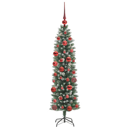 vidaXL Künstlicher schlanker Weihnachtsbaum Grün und Weiß 150 cm