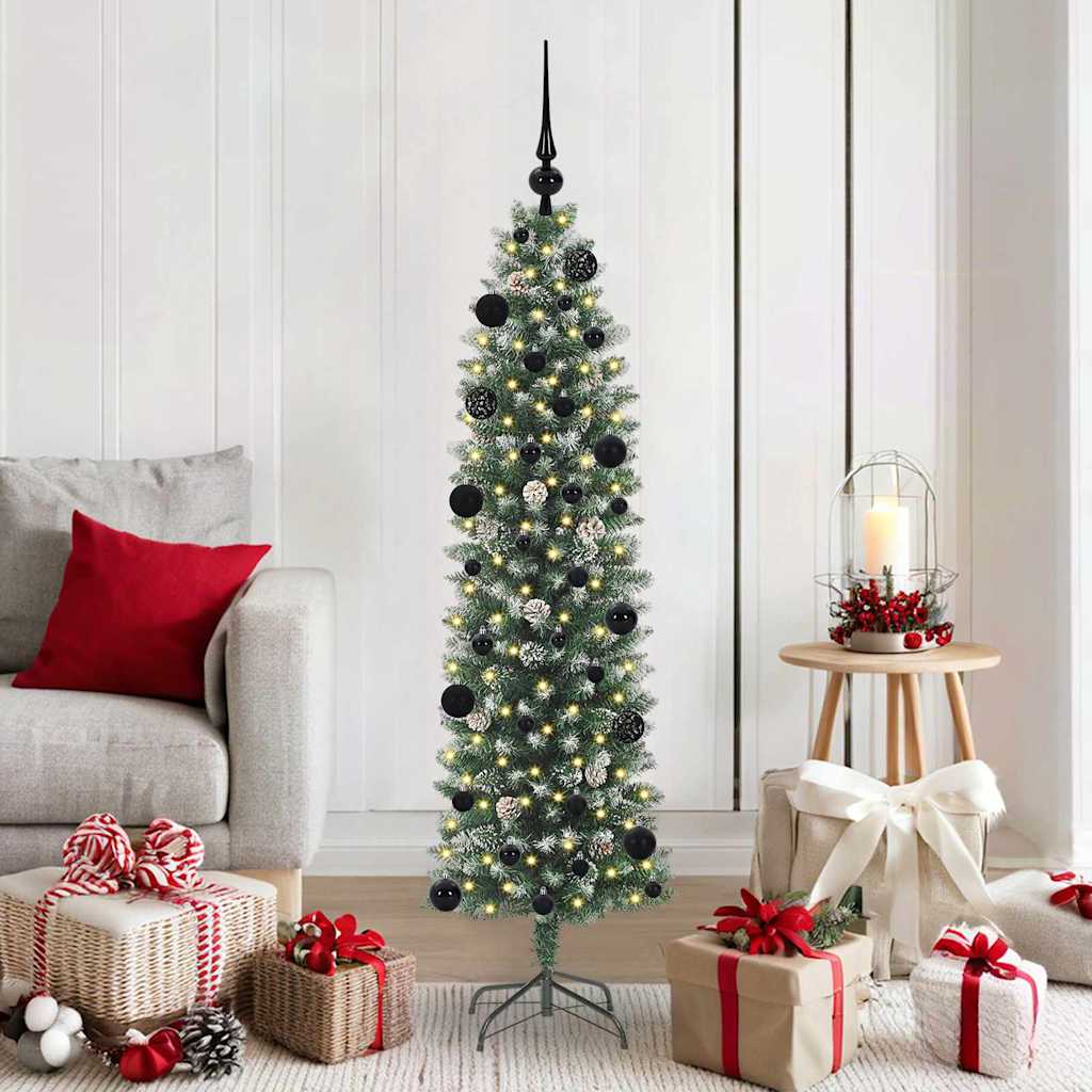 vidaXL Künstlicher schlanker Weihnachtsbaum Grün und Weiß 150 cm