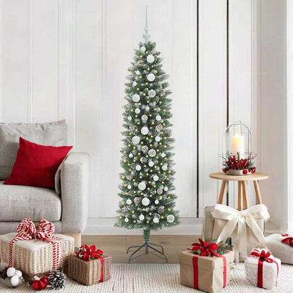 vidaXL Künstlicher schlanker Weihnachtsbaum Grün und Weiß 150 cm