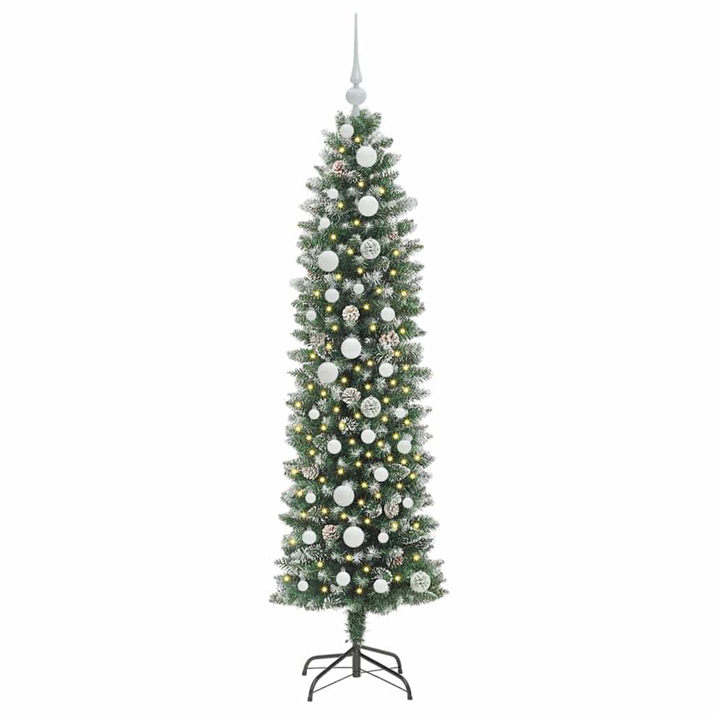 vidaXL Künstlicher schlanker Weihnachtsbaum Grün und Weiß 150 cm