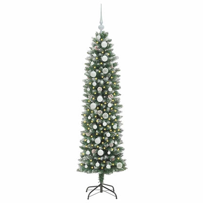vidaXL Künstlicher schlanker Weihnachtsbaum Grün und Weiß 150 cm