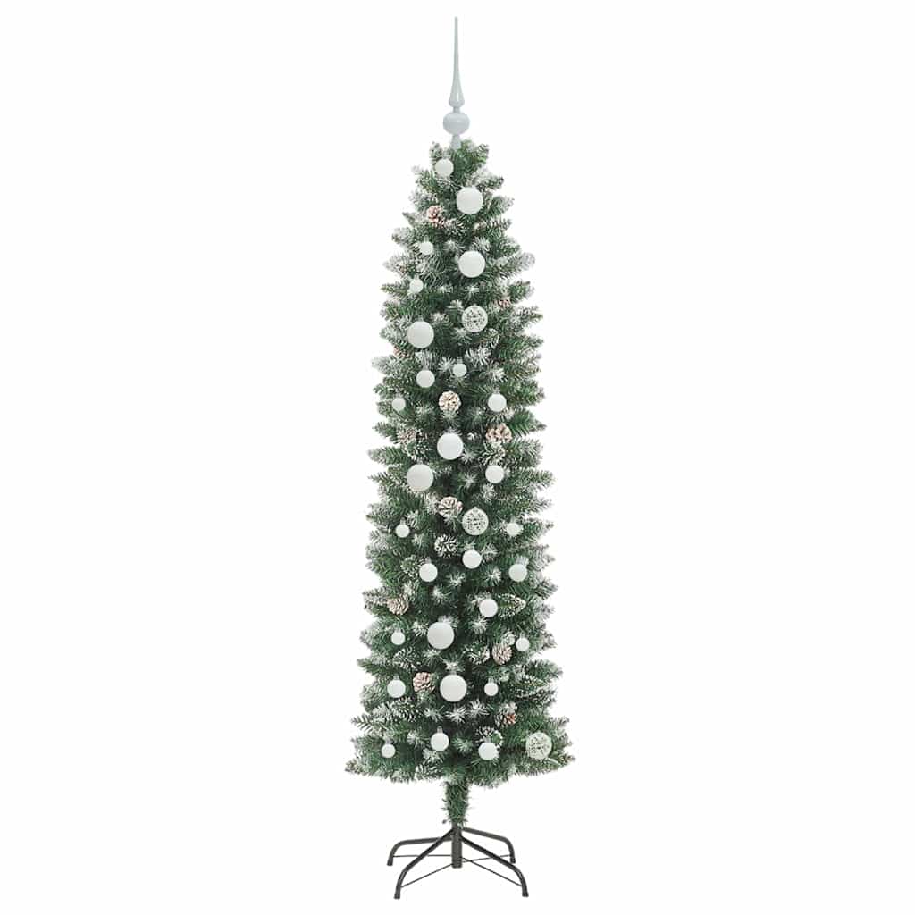 vidaXL Künstlicher schlanker Weihnachtsbaum Grün und Weiß 150 cm
