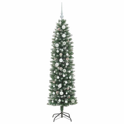 vidaXL Künstlicher schlanker Weihnachtsbaum Grün und Weiß 150 cm