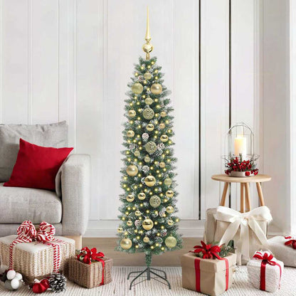 vidaXL Künstlicher schlanker Weihnachtsbaum Grün und Weiß 150 cm