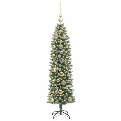 vidaXL Künstlicher schlanker Weihnachtsbaum Grün und Weiß 150 cm