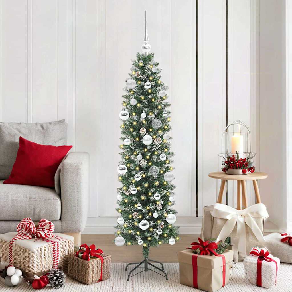 vidaXL Künstlicher schlanker Weihnachtsbaum Grün und Weiß 150 cm