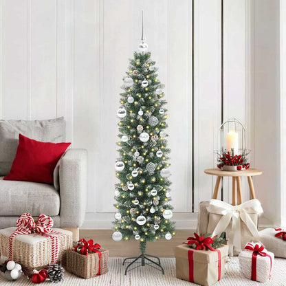 vidaXL Künstlicher schlanker Weihnachtsbaum Grün und Weiß 150 cm
