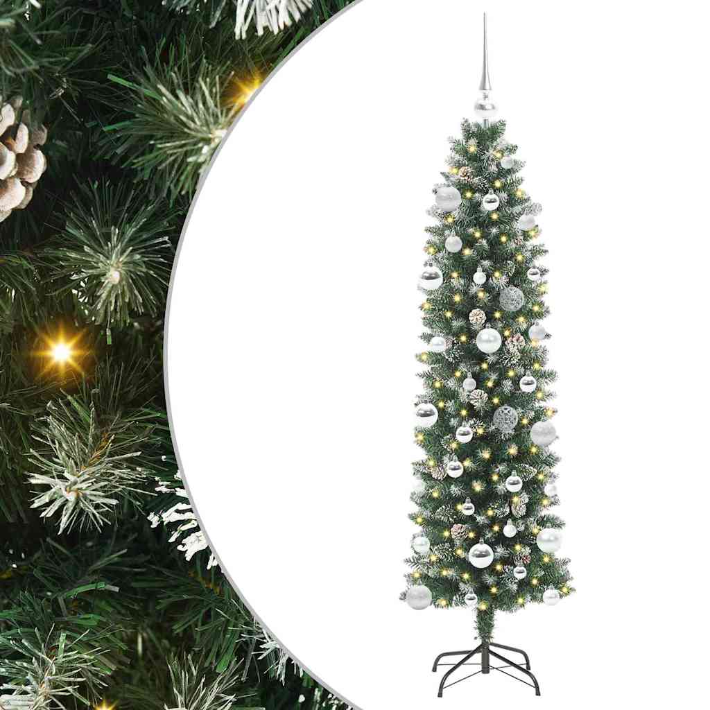 vidaXL Künstlicher schlanker Weihnachtsbaum Grün und Weiß 150 cm