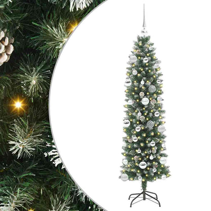 vidaXL Künstlicher schlanker Weihnachtsbaum Grün und Weiß 150 cm