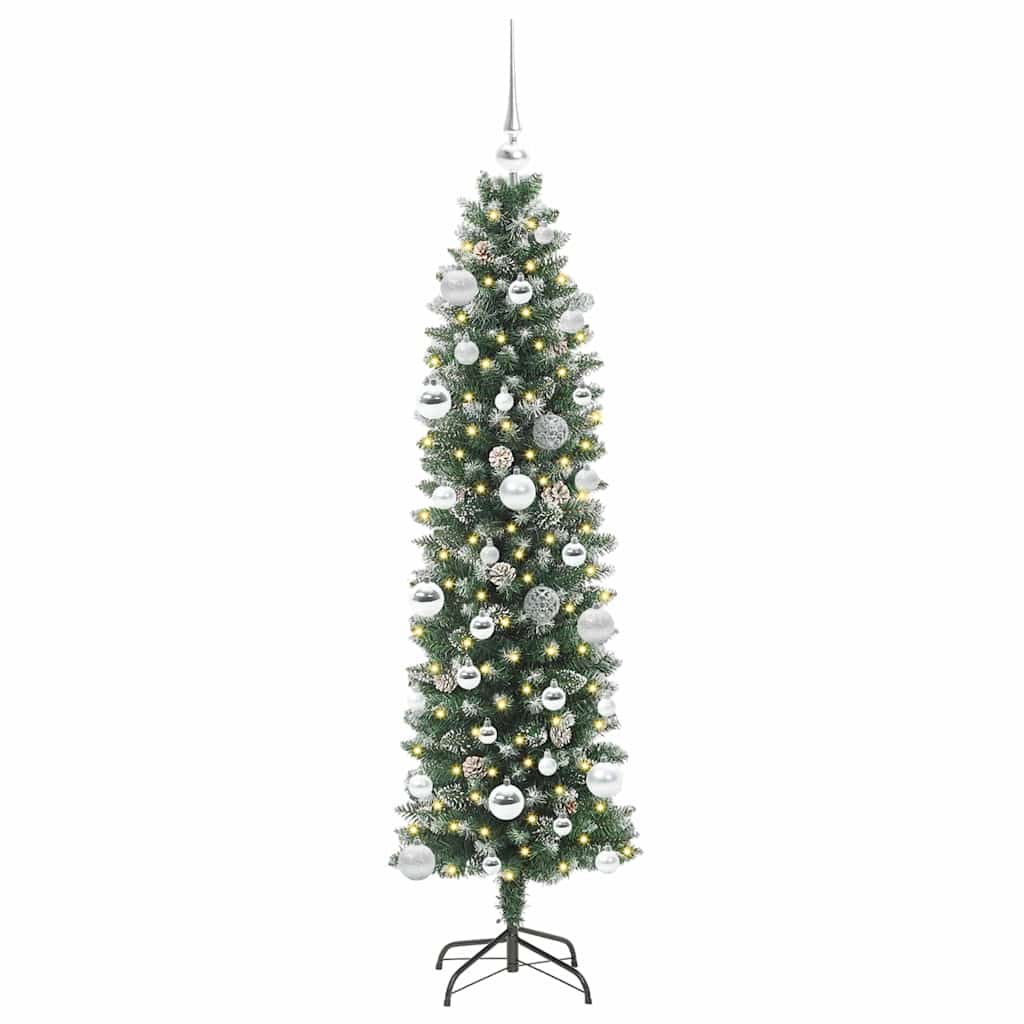 vidaXL Künstlicher schlanker Weihnachtsbaum Grün und Weiß 150 cm