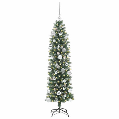 vidaXL Künstlicher schlanker Weihnachtsbaum Grün und Weiß 150 cm