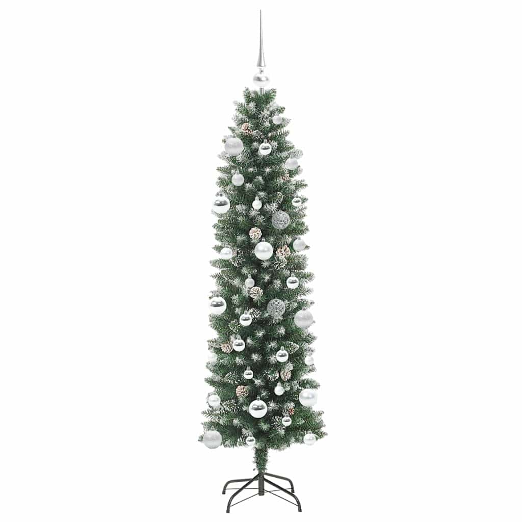 vidaXL Künstlicher schlanker Weihnachtsbaum Grün und Weiß 150 cm
