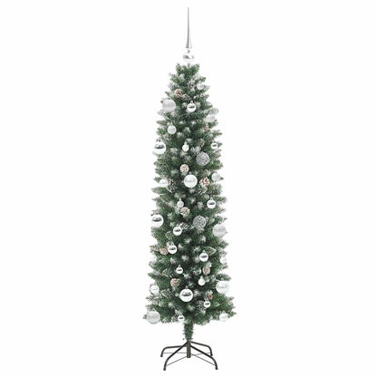 vidaXL Künstlicher schlanker Weihnachtsbaum Grün und Weiß 150 cm