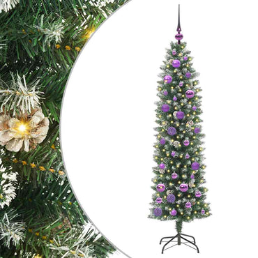 vidaXL Künstlicher schlanker Weihnachtsbaum Grün und Weiß 150 cm