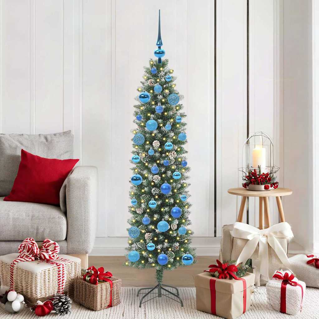 vidaXL Künstlicher schlanker Weihnachtsbaum Grün und Weiß 150 cm