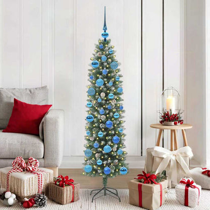 vidaXL Künstlicher schlanker Weihnachtsbaum Grün und Weiß 150 cm