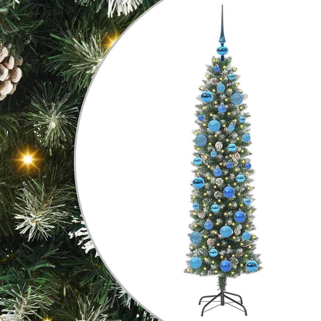 vidaXL Künstlicher schlanker Weihnachtsbaum Grün und Weiß 150 cm