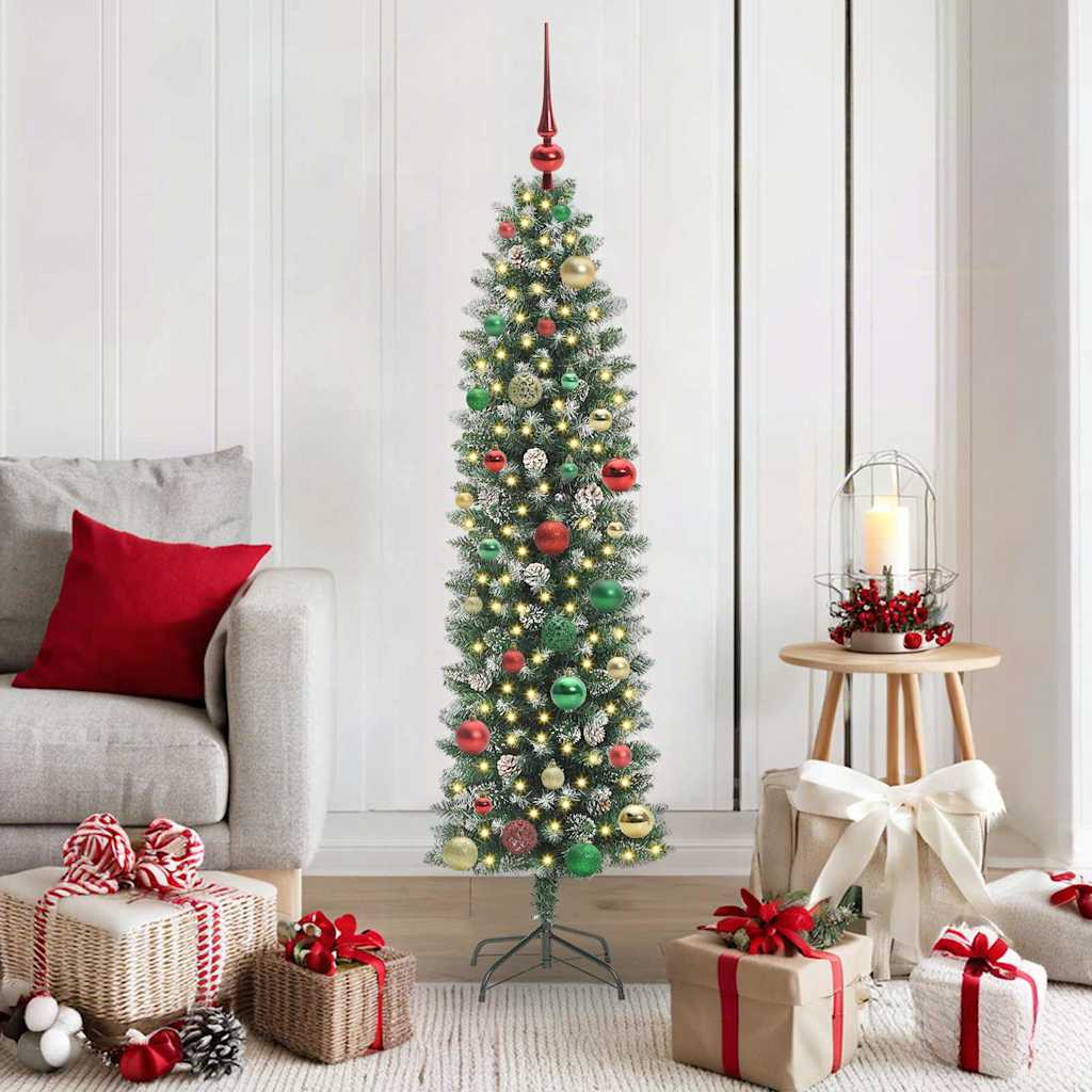 vidaXL Künstlicher schlanker Weihnachtsbaum Grün und Weiß 150 cm